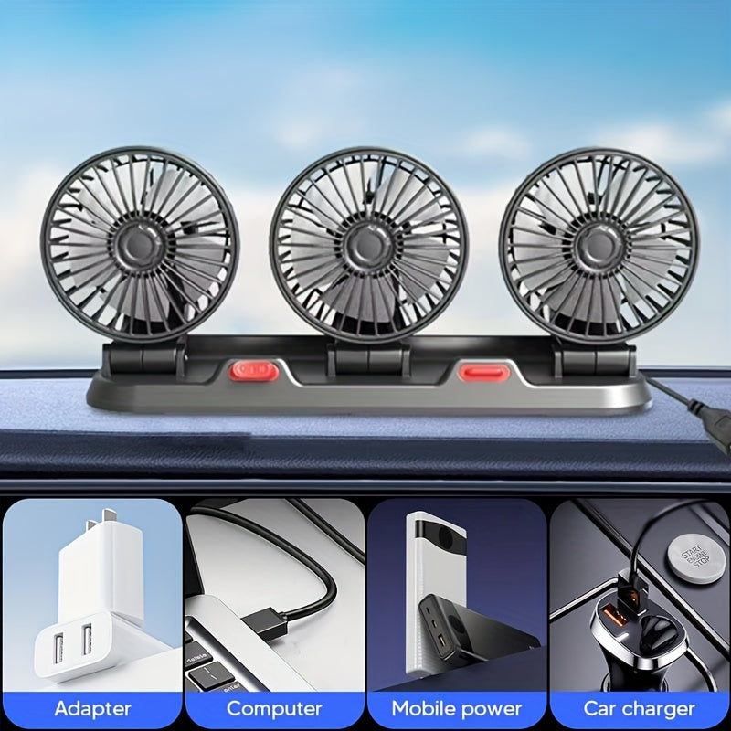 360° Triple USB Car Fan