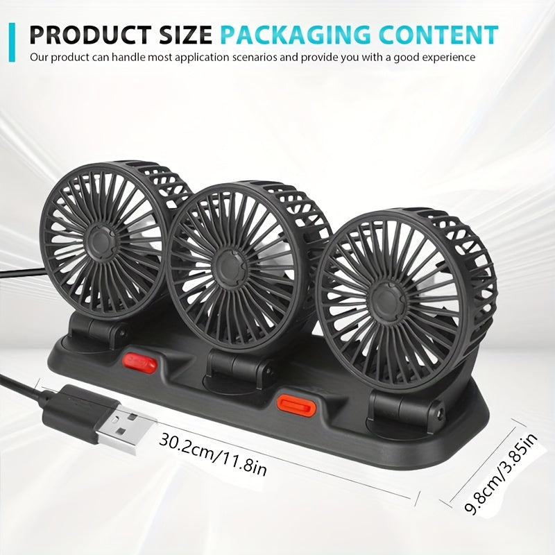 360° Triple USB Car Fan
